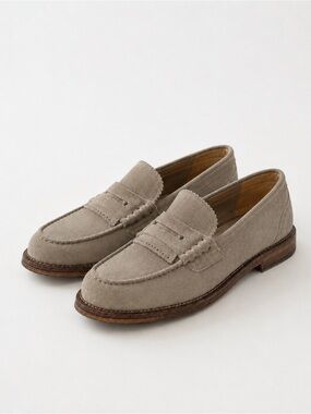 Burberry Suede Penny Loafers in Light Taupe Grey